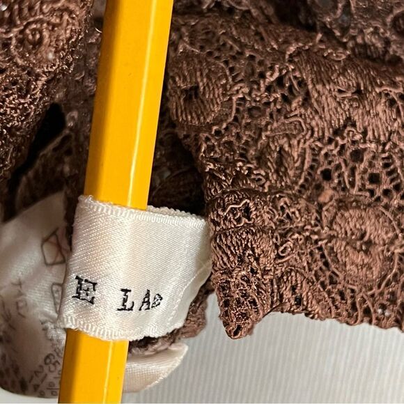 Manuela Semi Sheer Brown Lace/ Crochet Mock Neck Long Sleeve Top S - Picture 9 of 10